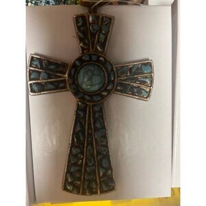 nwt turquoise colored cross xmas tree ornament 6 inches